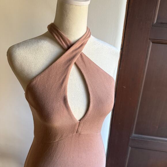 LOVERS + FRIENDS | Tyra Ribbed Midi Dress With Crossover Neckline and Slit Small - Picture 3 of 7